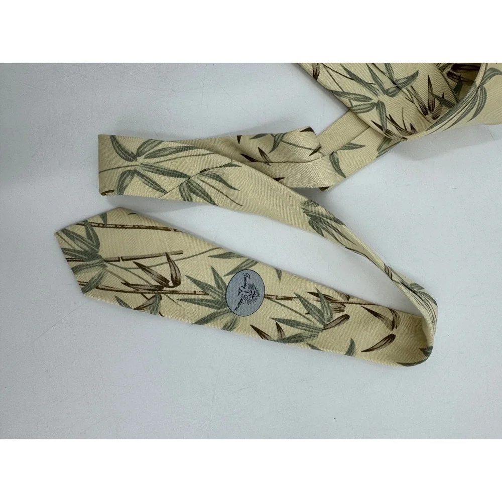 Tommy Bahama Mens Silk Necktie Bamboo Tropical Print Cream Green Brown Tie